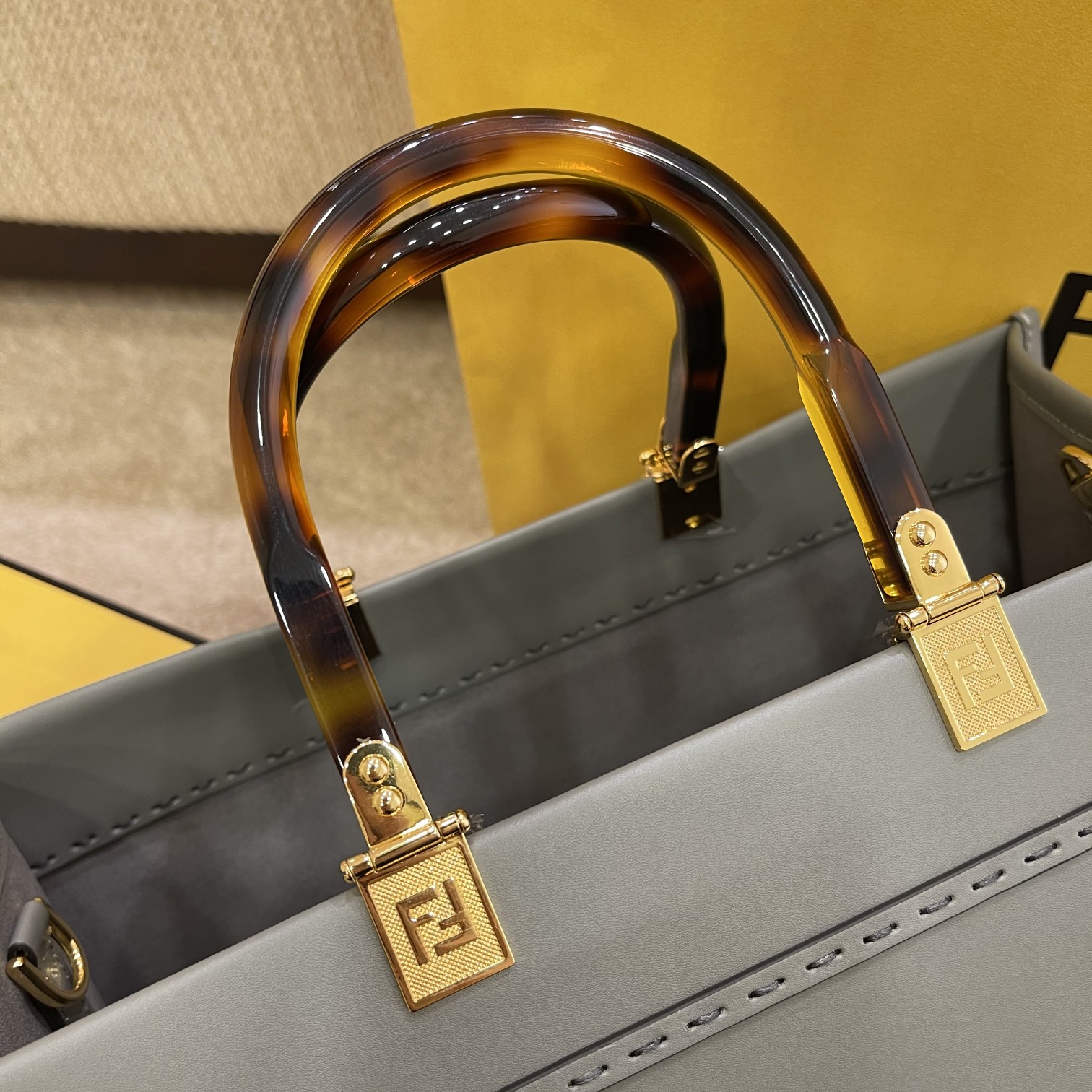 Fendi Medium Sunshine Shopper Grey Leather Bag 